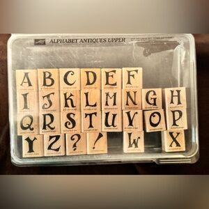 Retired Vintage Stampin’ Up! Alphabet Antiques Upper Wood Stamp Set ©1997